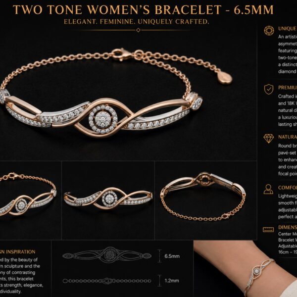 Two Tone Women's Bracelet - 6.5mm