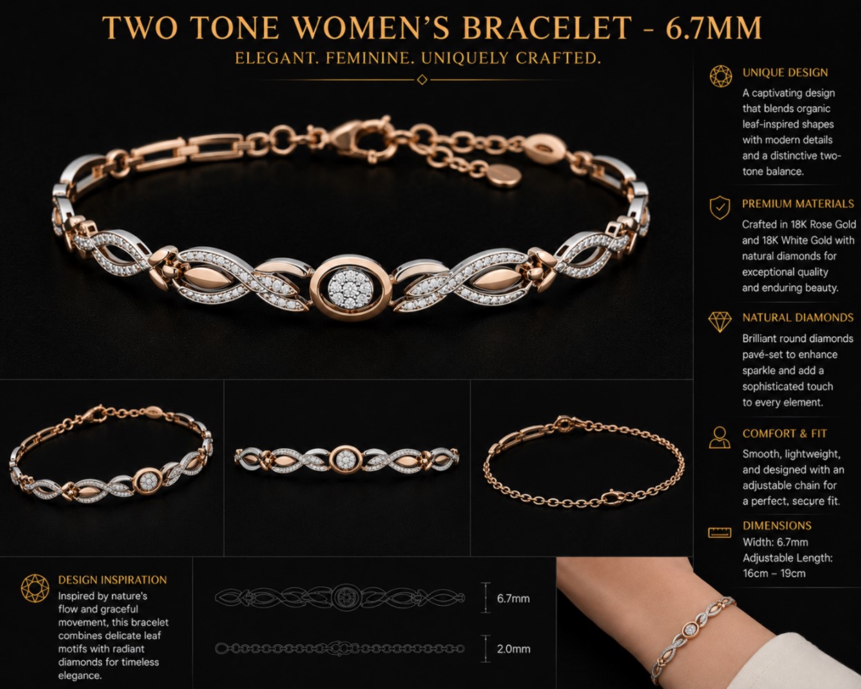 Two Tone Women's Bracelet - 6.7mm