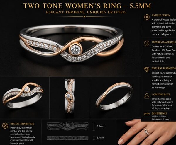 Two Tone Women's Ring - 5.5mm