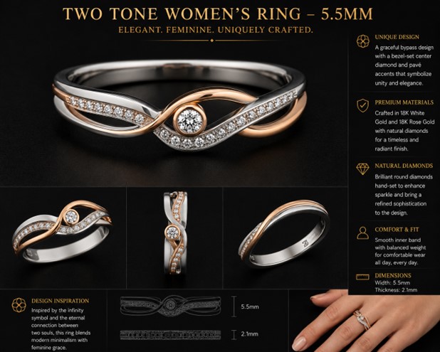 Two Tone Women's Ring - 5.5mm