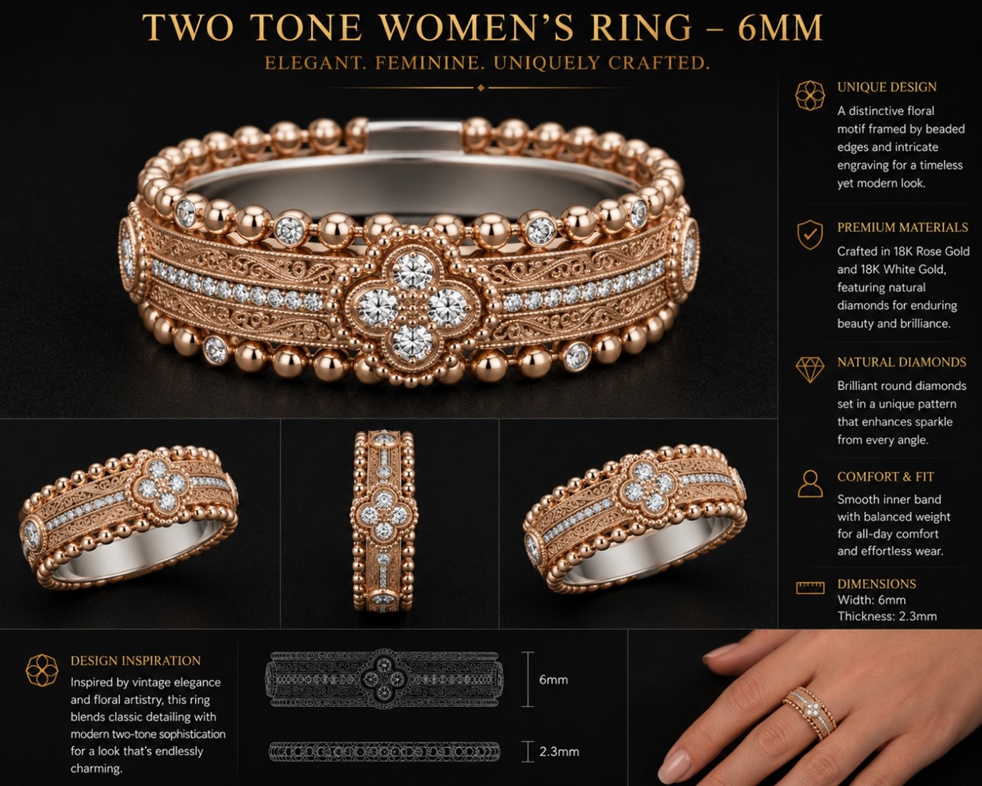 Two Tone Women's Ring - 6mm