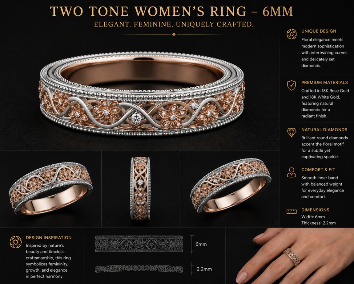 Two Tone Women's Ring - 6mm