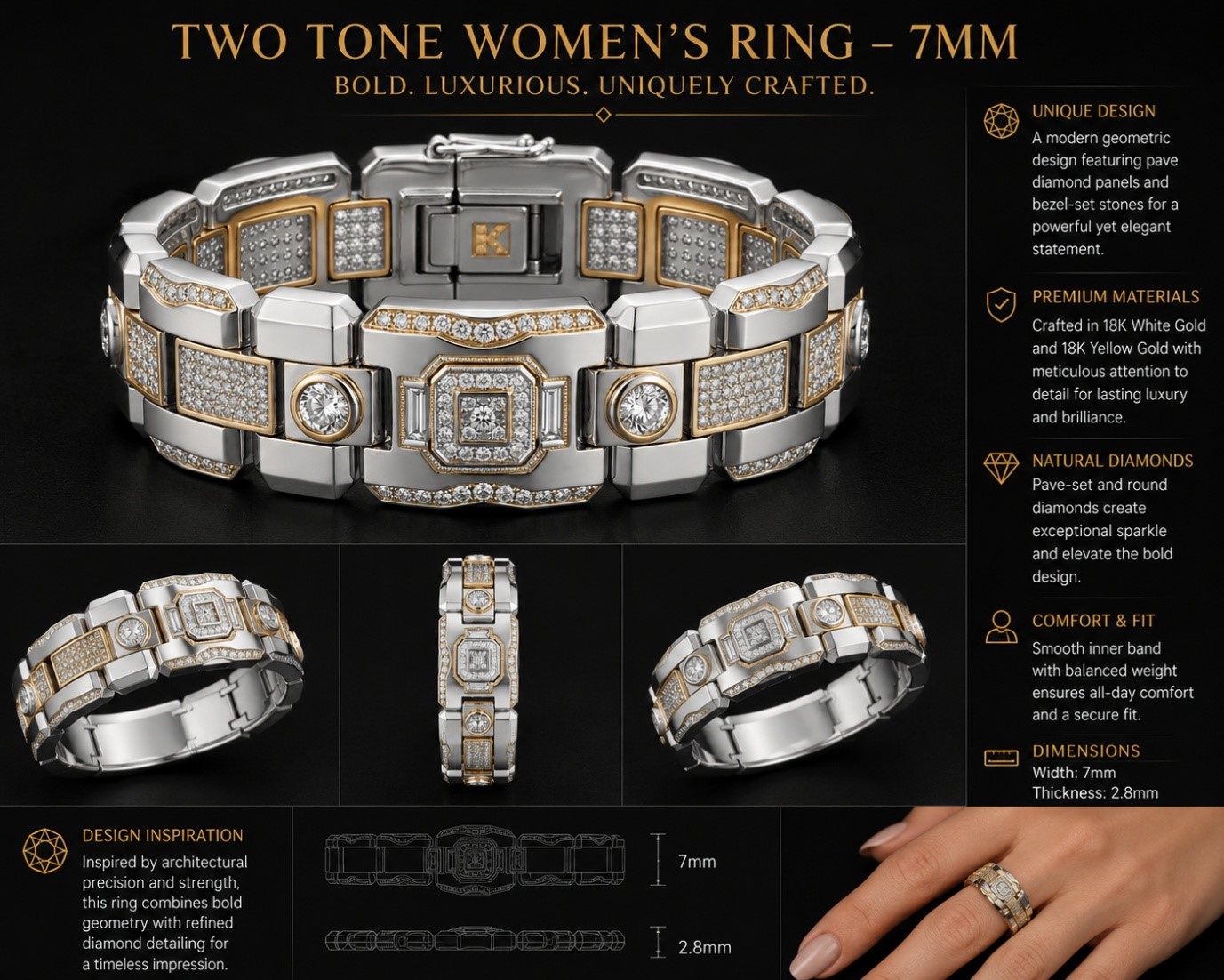 Two Tone Women's Ring - 7mm